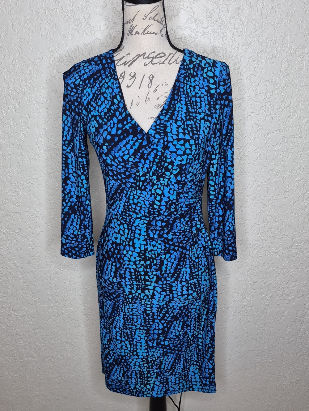 Chaps V-Neck Wrap Dress Blue Size S